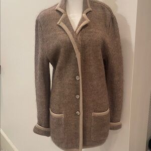 Givenchy Brown Wool Cardigan with Cream Trim
